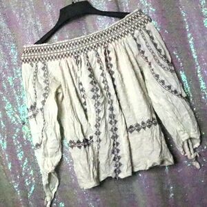 PEASANT CROP TOP S Vintage America Red Blue Cream Summer Casual Y2K 90s Party